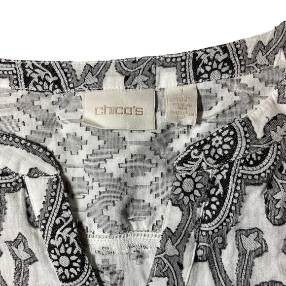 Chico’s Black & White Jacquard Tunic Blouse Medium - Picture 5 of 5